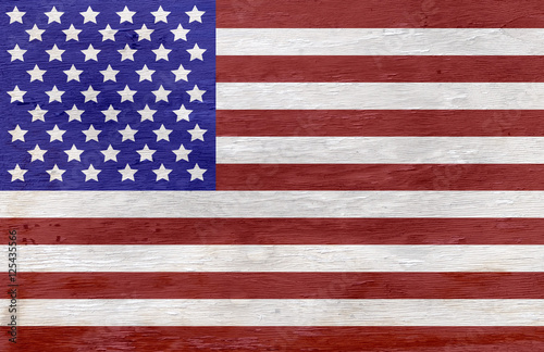 American flag on wood grain texture