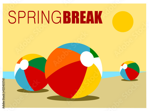 spring break design with beach balls on sand