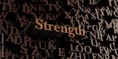Strength - Wooden 3D rendered letters/message. Can be used for an online banner ad or a print postcard.