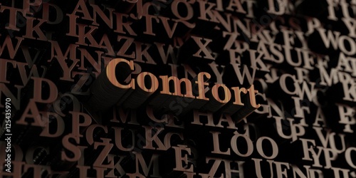Comfort - Wooden 3D rendered letters/message. Can be used for an online banner ad or a print postcard.