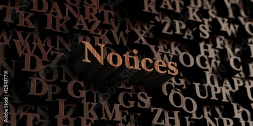 Notices - Wooden 3D rendered letters/message. Can be used for an online banner ad or a print postcard.
