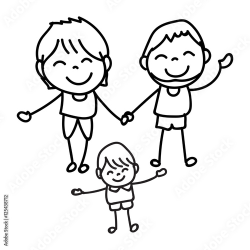 Hand drawing happy people happy family vector illustration