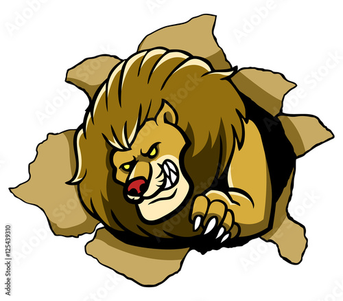vector illustration of lion rip the paper