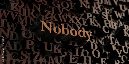 Nobody - Wooden 3D rendered letters/message.  Can be used for an online banner ad or a print postcard.