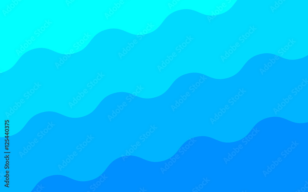 Waves of the sea. Wavy blue stripes at an angle. Vector background.