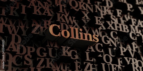 Collins - Wooden 3D rendered letters/message. Can be used for an online banner ad or a print postcard.