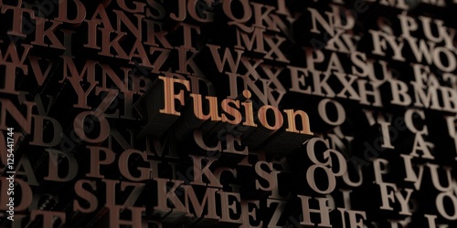 Fusion - Wooden 3D rendered letters/message. Can be used for an online banner ad or a print postcard.