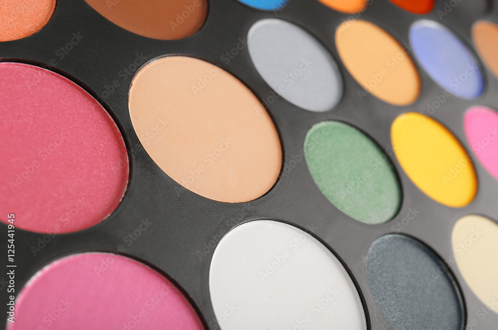 Colorful eye shadow palette, closeup Colorful eye shadow palette, closeup