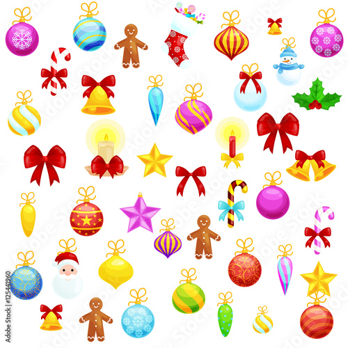 Set of isolated Christmas decoration for Merry Christmas and Happy New Year ball Vector illustration