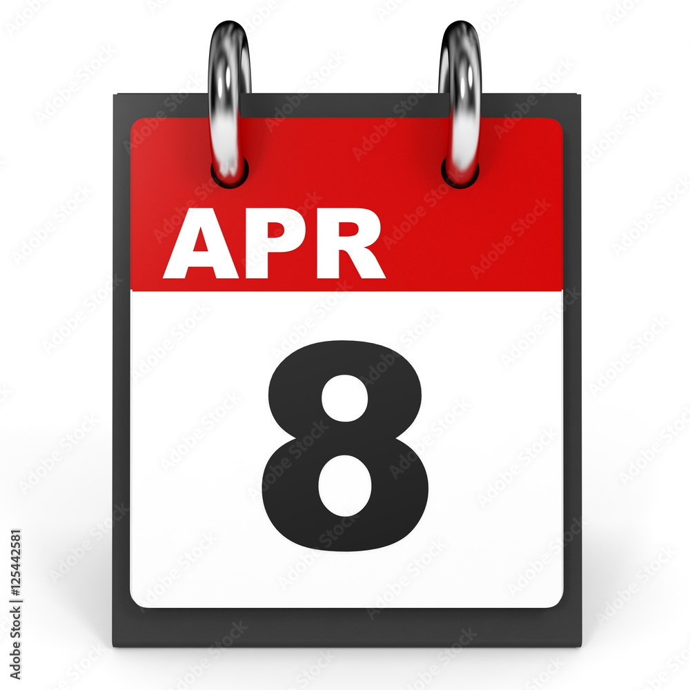 April 8. Calendar on white background. StockIllustration Adobe Stock