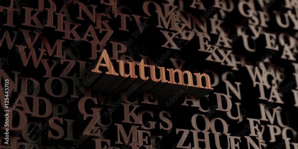 Autumn - Wooden 3D rendered letters/message.  Can be used for an online banner ad or a print postcard.