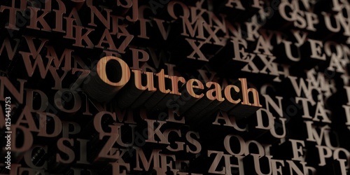 Outreach - Wooden 3D rendered letters/message. Can be used for an online banner ad or a print postcard.