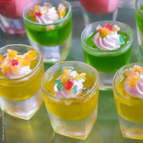 Dessert yellow and green jelly in cup