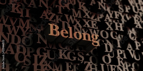 Belong - Wooden 3D rendered letters/message.  Can be used for an online banner ad or a print postcard.