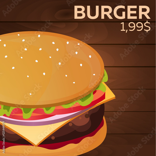 Burger price. Fast food Restauran menu. Vector illustration.