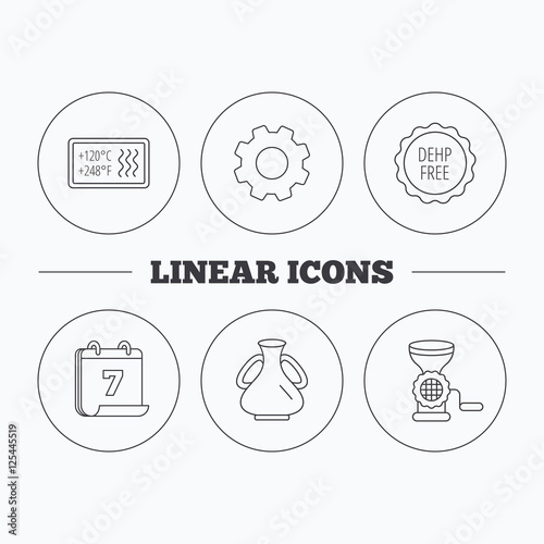 Meat grinder, vase and heat-resistant icons.