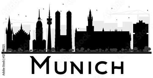 Munich City skyline black and white silhouette.