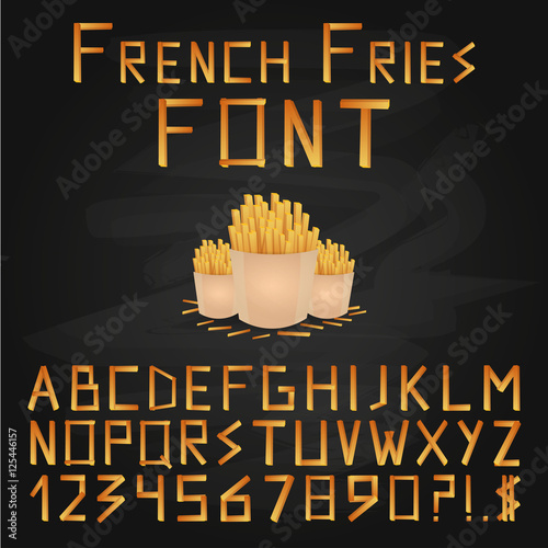 French Fries Font. Fast food font. English Alphabet. Type letters, numbers and punctuation marks.