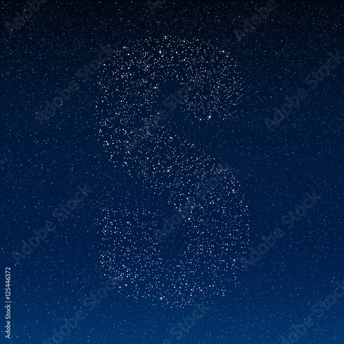 Vector abstract alphabet of stars. The starry sky.