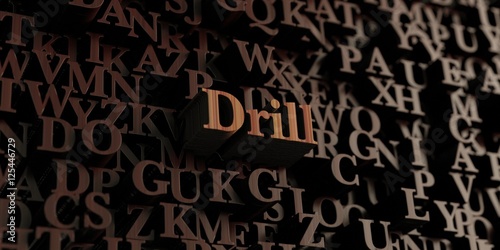 Drill - Wooden 3D rendered letters/message. Can be used for an online banner ad or a print postcard.