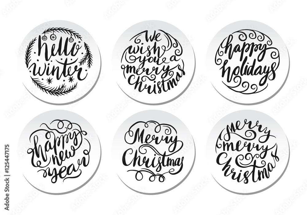 Fototapeta premium Merry Christmas Lettering Design Set. Vector illustration