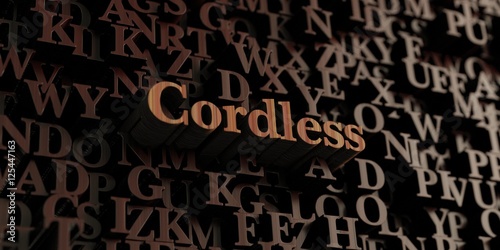 Cordless - Wooden 3D rendered letters/message. Can be used for an online banner ad or a print postcard.