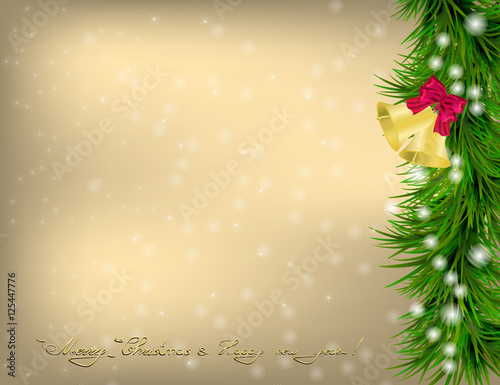Christmas  Greeting card with Christmas tree and jingle bells