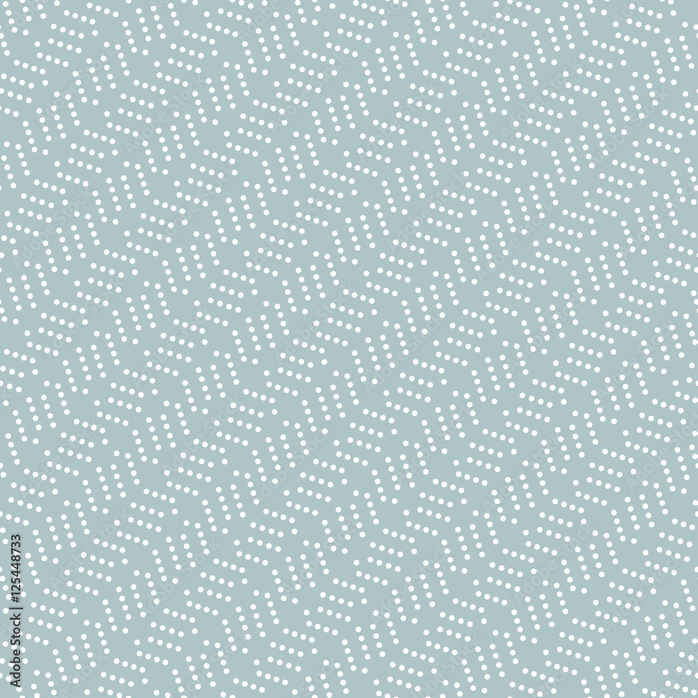 Geometric ornament with dotted elements. Seamless abstract background. Light blue and white pattern