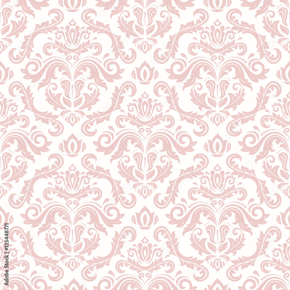 Seamless oriental pattern in the style of baroque. Traditional classic ornament. Pink pattern