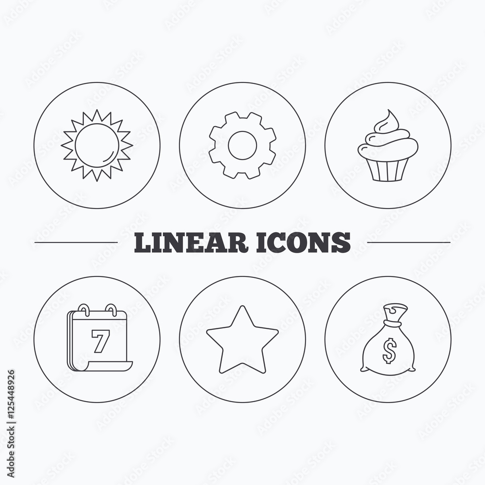 Sun, star and cupcake icons.