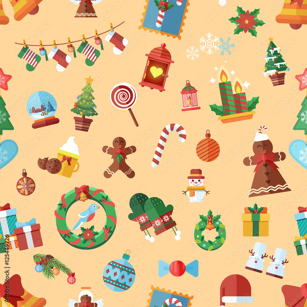 Vector seamless pattern with Christmas accessories