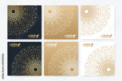 Modern vector template for square brochure, Leaflet, flyer, cover, booklet, magazine or annual report. Business, science, medicine design book layout. Abstract presentation with golden mandala.