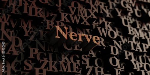 Nerve - Wooden 3D rendered letters/message.  Can be used for an online banner ad or a print postcard.