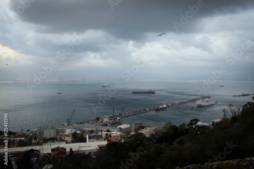 Panorama of Mediterranean Sea and the port of Gibraltar