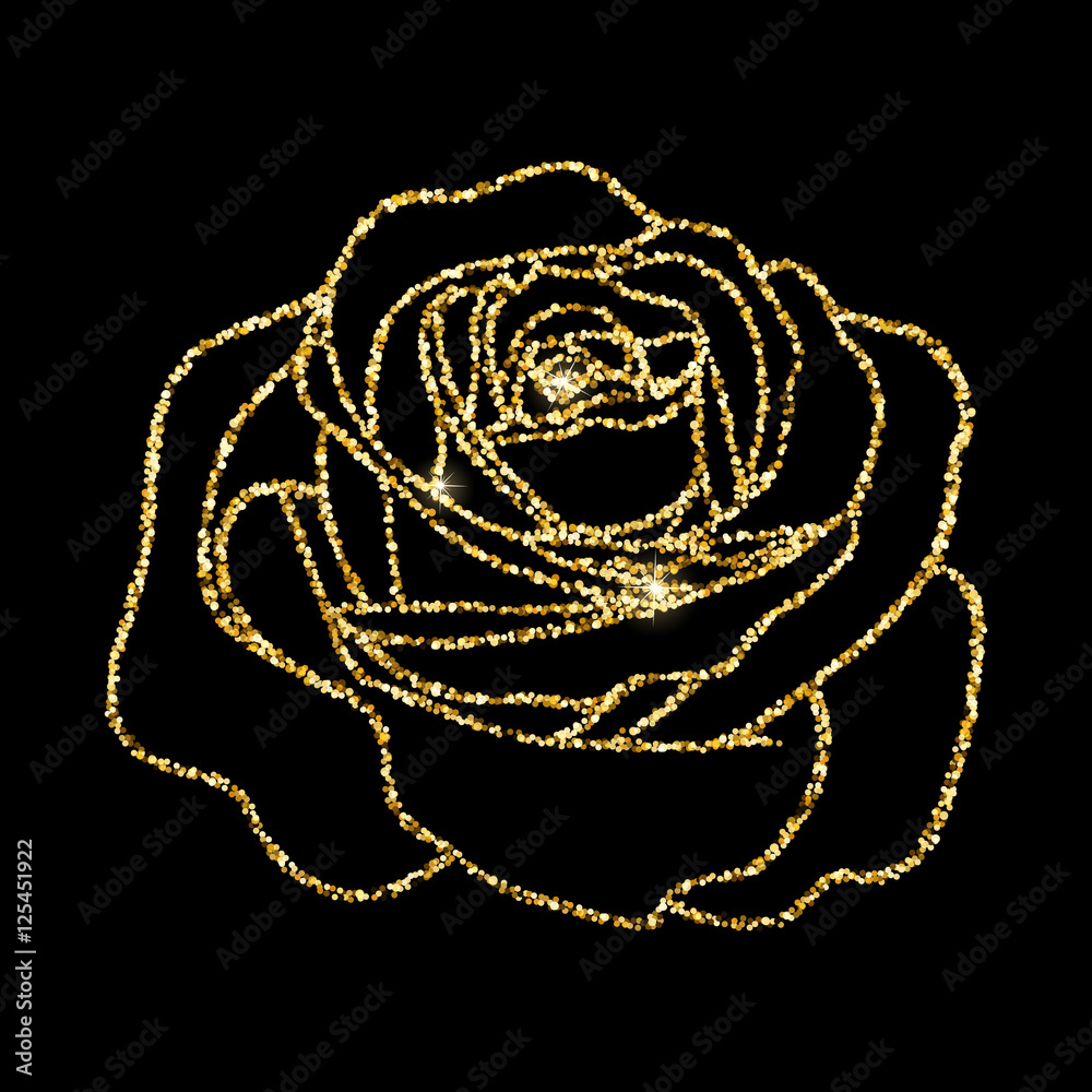 Gold flowers with shadow on dark background Vector Image