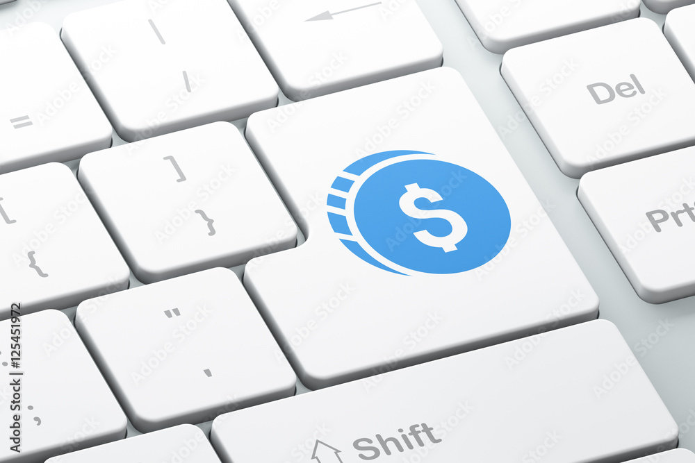Banking concept: Dollar Coin on computer keyboard background Banking concept: Dollar Coin on computer keyboard background