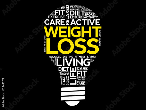 WEIGHT LOSS bulb word cloud collage, health concept background
