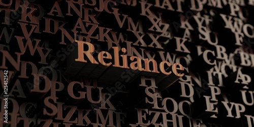 Reliance - Wooden 3D rendered letters/message.  Can be used for an online banner ad or a print postcard. photo