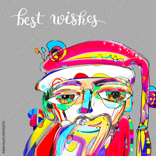 doodle drawing portrait of santa claus in contemporary abstracti