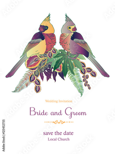 Vector romantic bird wedding invitation