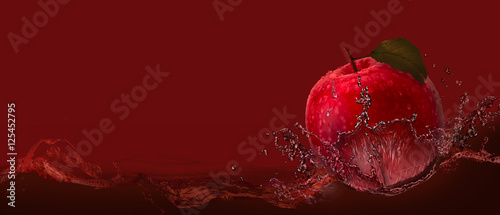 Photos Red apple on the background of cherry.