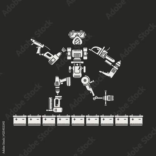The robot is made up of various electric tools
