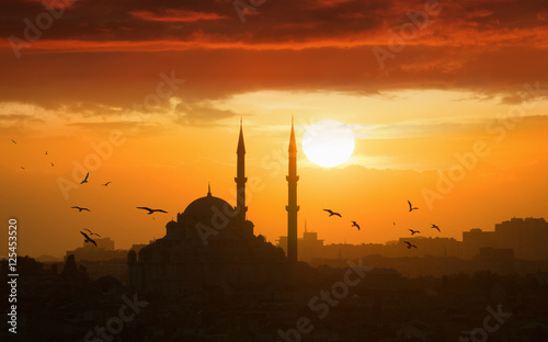 Canvastavla Glowing sunset in Istanbul, Turkey