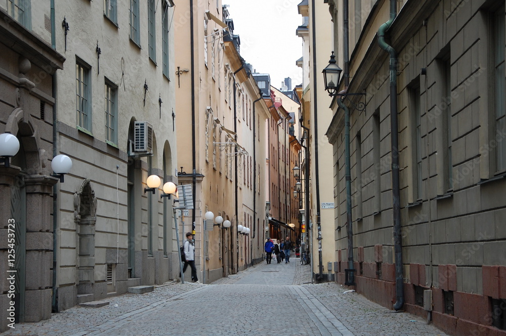 The narrow streets of Old Town Gamlastan. Stockholm, Sweden