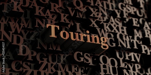Touring - Wooden 3D rendered letters/message. Can be used for an online banner ad or a print postcard.