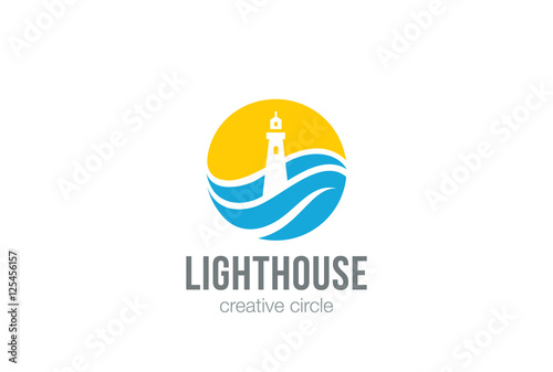 Lighthouse Logo circle abstract design vector Negative space