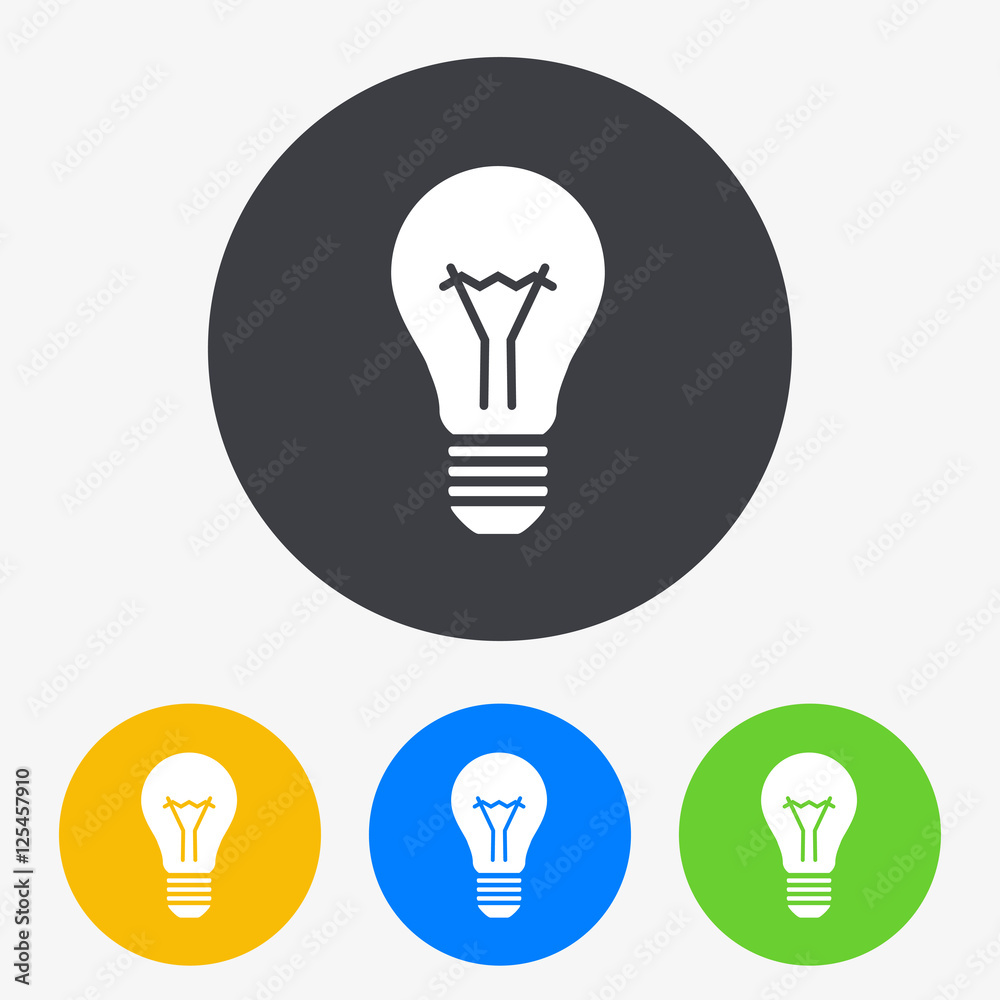 Icono plano bombilla en circulo varios colores Icono plano bombilla en circulo varios colores