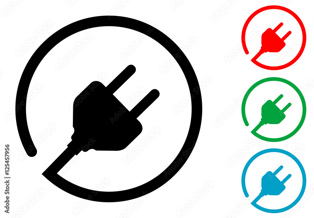 Icono plano enchufe con cable circular en varios colores Stock Vector