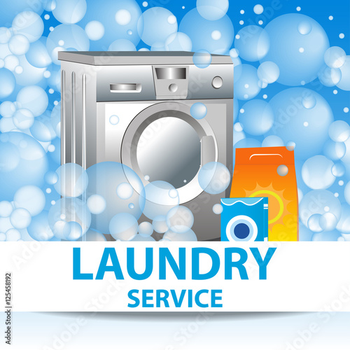 Laundry service. Poster template for house cleaning services. Vector illustration. photo