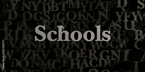 Schools - Stock image of 3D rendered metallic typeset headline illustration. Can be used for an online banner ad or a print postcard.